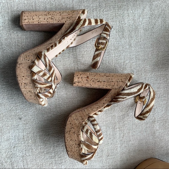 PRADA ANIMAL PRINT-CORK PLATFORM HEELS - Picture 6 of 6